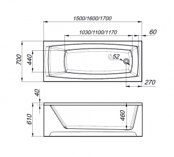 Ванна акриловая Domani Spa Rest 1600x700x610 DS02Rt16070 фото в интернет-магазине Пиастрелла